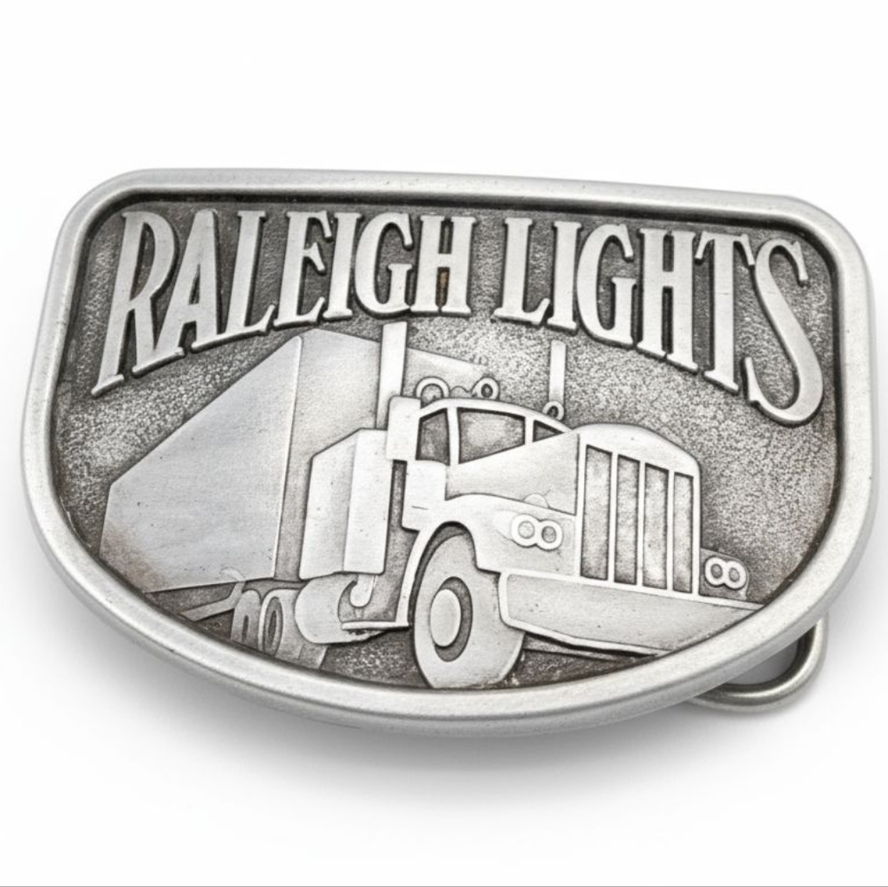 GUC Vintage 1970s Trucker Raleigh Lights Cigarettes Pewter Belt Buckle!!